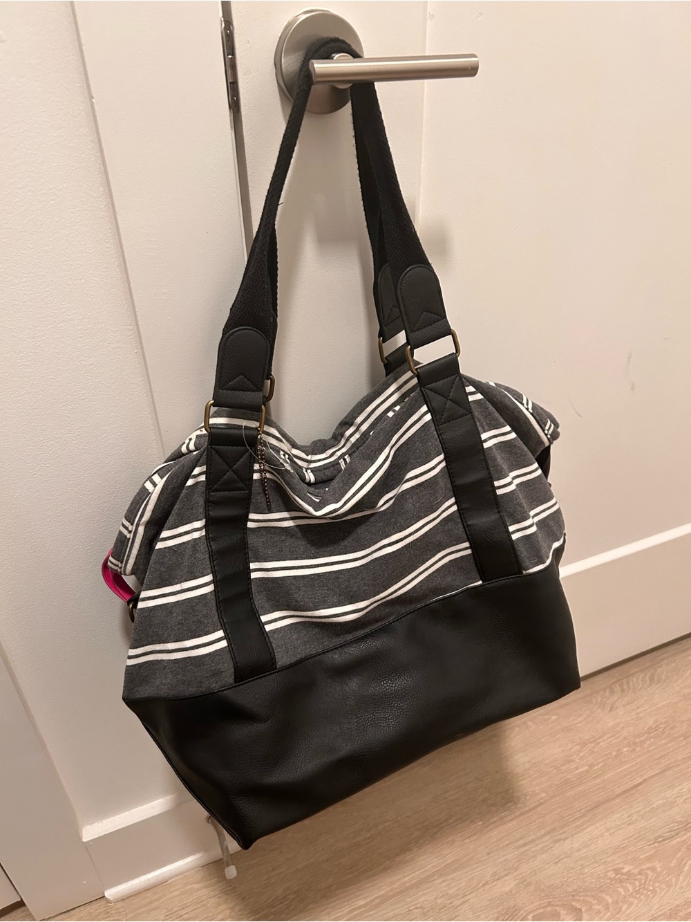 Madden Girl Gray & Black Striped Tote Bag